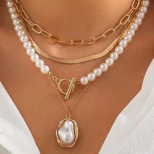 Pearl Charm Multilayer Pearl Gold Mix Necklace